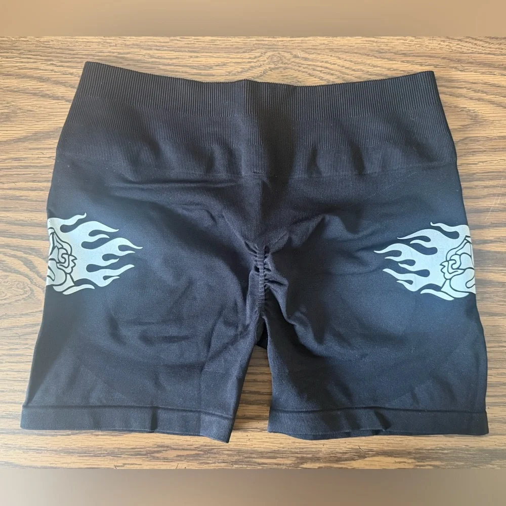 Civil Regime Biker Shorts XL Black Flame Graphic Stretch - Picture 3 of 3